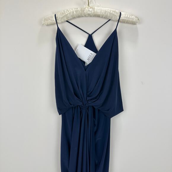 Misa Los Angeles Domino Dress Draped Ruched Navy Knee Length Cocktail XS NWT - Picture 5 of 11